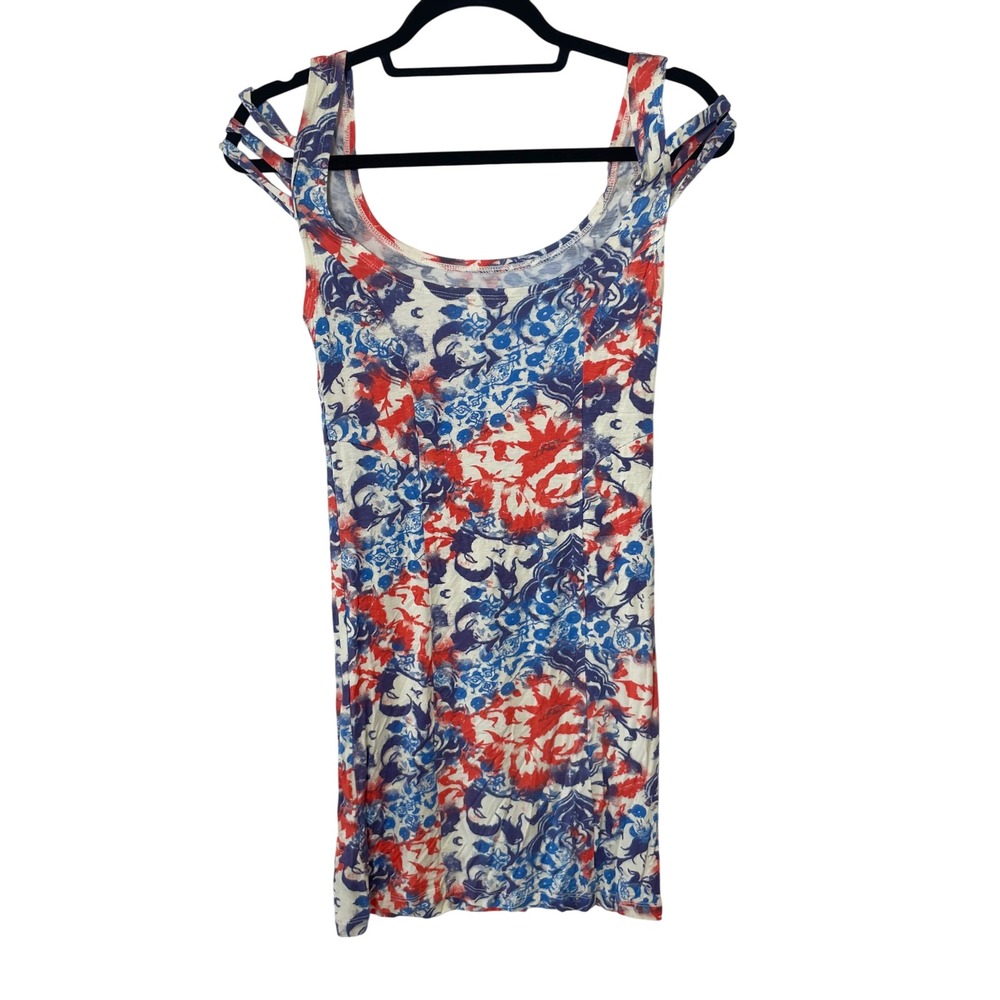Free People Intimately Strappy Bodycon Mini Dress Blue Red S Sleeveless Y2K